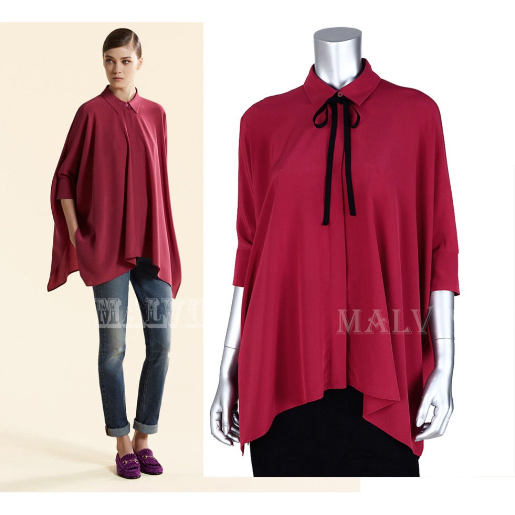 Gucci Shirt Geranio Silk Crepe De Chine Top Cape Blouse Removable Bow